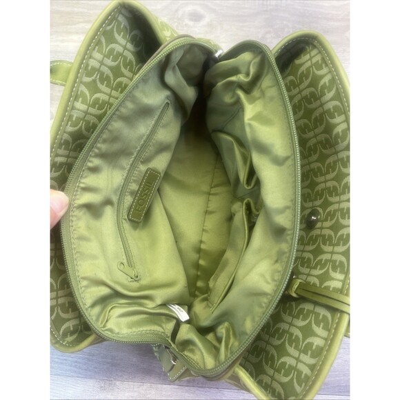 FOSSIL Green Signature Monogram Canvas Leather Purse Handbag Key Charm Y2K VTG - Picture 14 of 16